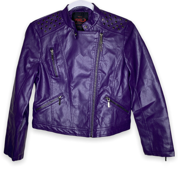 Yoki Jackets & Blazers - Yoki Purple Faux Leather Cropped Moto Jacket Large (12-14)